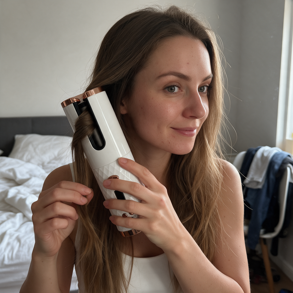 Woman curling her hair with the CurlWrap