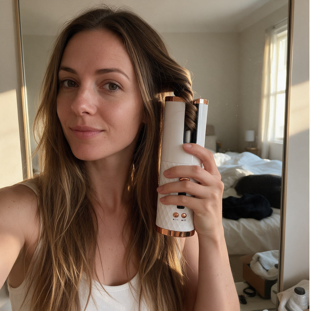 Woman curling her hair with the CurlWrap