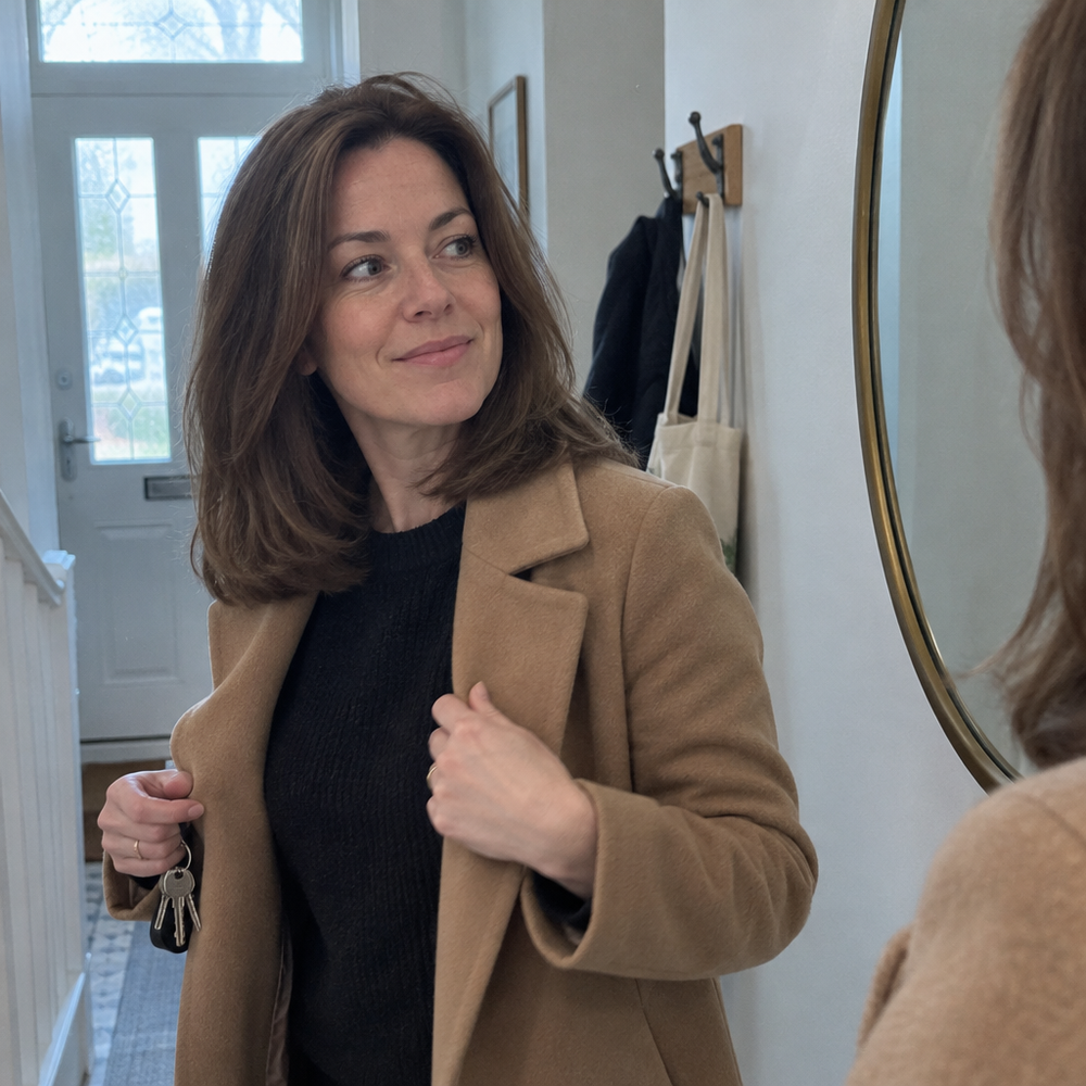 Woman with a smooth blow-dry heading out the door